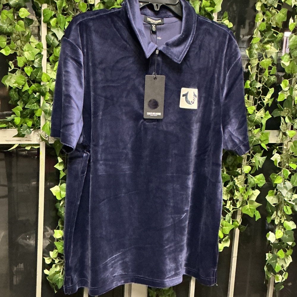 True Religion Men's Blue Velvet Shirt